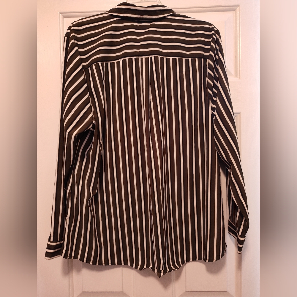Green and White Striped Button-Up Blouse by Lee - Picture 7 of 13